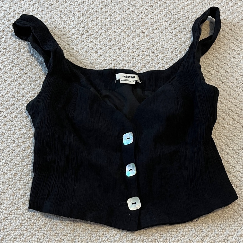 Jason Wu Black Cropped Top with Pearlescent Button Detail